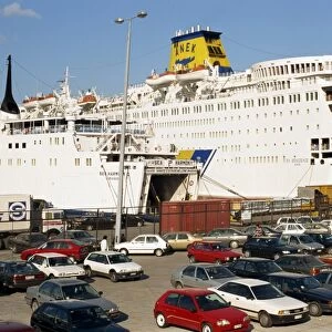 Cars in front of the Ro-Ro ferry at the port of Piraeus