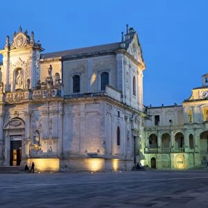 Cattedrale di Santa Maria Assunta in the baroque city of Lecce at night, Puglia, Italy, Europe