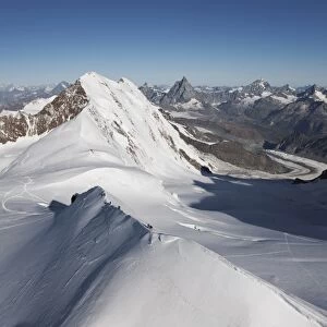 Climbers on Peak Polluce in the Monte Rosa Massif, Piedmont, Italian Alps, Italy, Europe