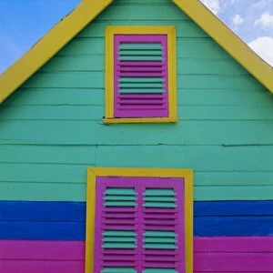 Colourful chattel house front, Barbados, West Indies, Caribbean, Central America