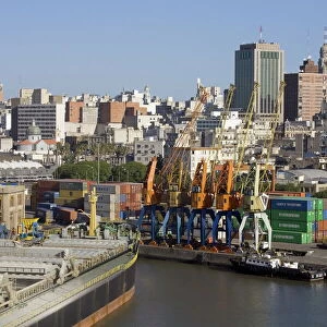Container Port and city skyline, Montevideo, Uruguay, South America