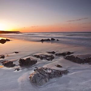 Dawn on Kennack Sands on the Lizard Peninsula in Cornwall, England, United Kingdom, Europe
