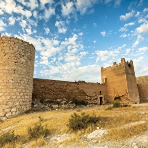 Defensive walls and towers of the Alcazaba Moorish castle and fortress, Almeria, Andalucia