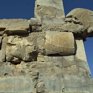 Detail, carving of horse on gateway to Hall of One Hundred columns, Persepolis