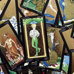 The devil and the hanged man, tarot cards, Haute-Savoie, France, Europe