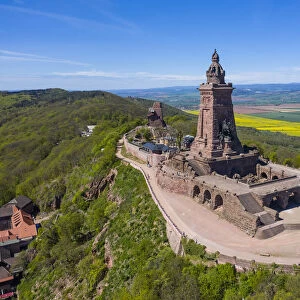 Drone aerial of the Kyffhaeuser Monument, Barbarossa monument, Thuringia, Germany, Europe