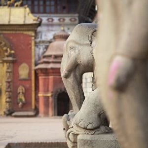 Elephant statues outside Vatsala Durga Temple, Bhaktapur, UNESCO World Heritage Site, Kathmandu Valley, Nepal, Asia