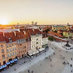 Elevated view of the Castle Square and Krakowskie Przedmiescie Street, Old Town, Warsaw