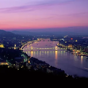 Evening view over city and River Danube