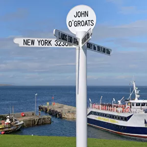 Famous multi directional signpost, John O Groats, Caithness, Highland Region, Scotland, United Kingdom, Europe