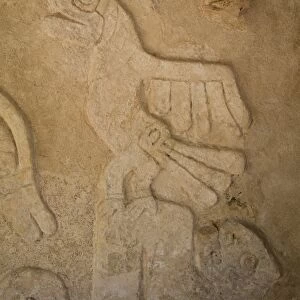 Figures of stucco relief, Castillo de Kukulcan, Mayapan, Mayan archaeological site