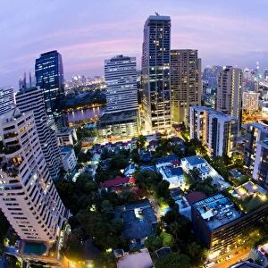 Fisheye view of Bangkok at night from Rembrandt Hotel and Towers, Sukhumvit 18, Bangkok, Thailand, Southeast Asia, Asia