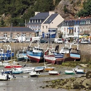 Fishing boats in harbour at the scallop fishing port of Erquy Cotes d Armor