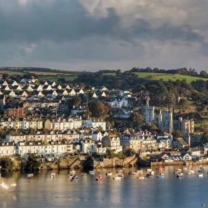 Fowey town and harbour, viewed from Polruan, Cornwall, England, United Kingdom, Europe