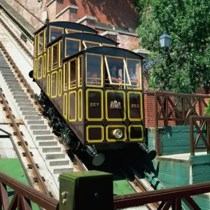 Funicular railway up Castle Hill from Clark Adam Square, Budapest, Hungary, Europe