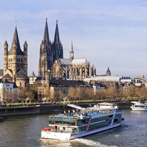 Great Saint Martin Church and Cologne Cathedral, Cologne (Koln), North Rhine Westphalia, Germany, Europe