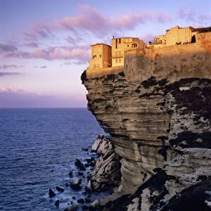 Haute Ville on cliff edge at dawn, Bonifacio, South Corsica, Corsica, France, Mediterranean, Europe