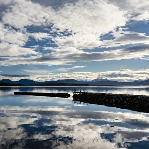 Headland and lake reflection, Senja, Norway, Scandinavia, Europe