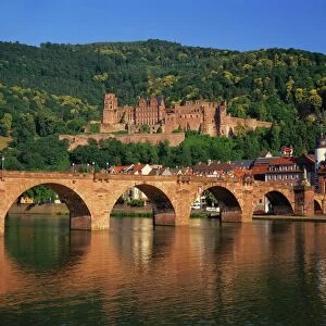 Heidelberg Castle, Alte Brucke and the River Neckar, Heidelberg, Baden Wurttemberg, Germany
