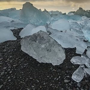 Icebergs on Jokulsarlon Black Sand Beach, Iceland, Polar Regions