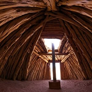 Interior of Navajo hogan, traditional dwelling and ceremonial structure, Monument Valley Navajo Tribal Park, Utah, United States of America, North America