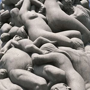 Intertwined human figures, detail of the Monolith by Gustav Vigeland, Frogner Park, Oslo, Norway, Scandinavia, Europe
