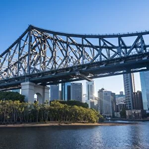 Iron train bridge (Story Bridge) across Brisbane River, Brisbane, Queensland, Australia