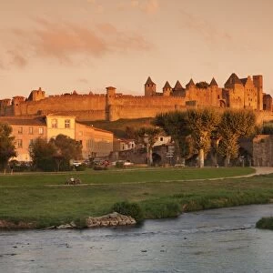 La Cite, medieval fortress city, bridge over River Aude, Carcassonne, UNESCO World Heritage Site