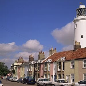 Lighthouse behind terraced houses, Southwold, Suffolk, England, United Kingdom, Europe