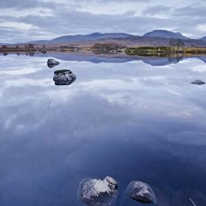 Loch Ba on Rannoch Moor at dusk, a Site of Special Scientific Interest, Perth and Kinross, Highlands, Scotland, United Kingdom, Europe