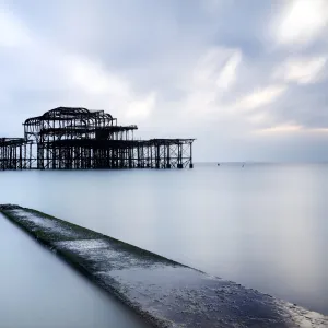 Long exposure image of Brightons derelict West Pier, Brighton, East Sussex, England