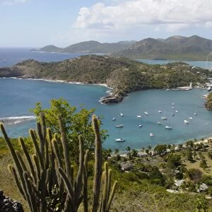 Looking down on Nelsons Dockyard from Shirley Heights, Antigua, Leeward Islands, West Indies, Caribbean, Central America