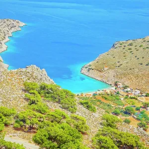Marathounta Beach Print, Symi Island Landscape Marathounta Beach Print, Symi Island Landscape