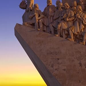 Monument to the Discoveries at dusk, Belem, Lisbon, Portugal, Europe