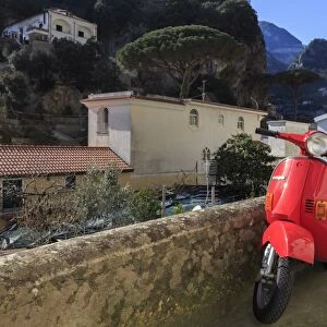 Mopeds parked on a narrow street, Amalfi, Costiera Amalfitana (Amalfi Coast), UNESCO