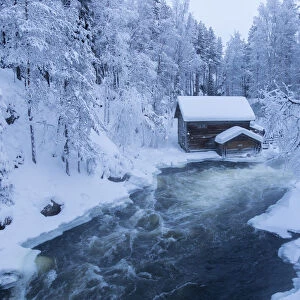 Myllykoski rapids and old mill, Juuma, Oulanka National Park, Kuusamo, Lapland, Finland