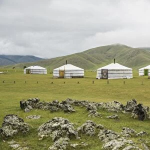 Nomadic family ger camp, Orkhon valley, South Hangay province, Mongolia, Central Asia