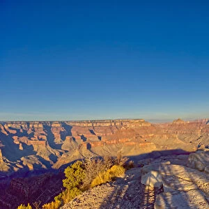A northeast panorama of the Grand Canyon from Shoshone Point at sundown, with Shoshone