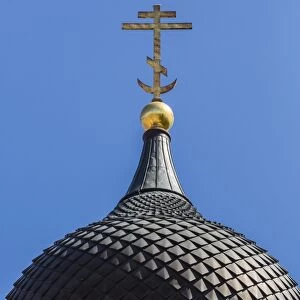Orthodox church domed spires in the capital city of Tallinn, Estonia, Europe