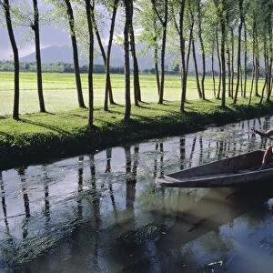 Paddy fields and waterway with local boat