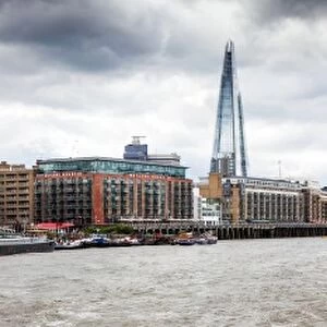 Panorama of London seen from River Thames with the Shard, Tower Bridge and the city