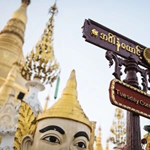 Planetary post at Shwedagon Pagoda, Yangon (Rangoon), Myanmar (Burma), Asia