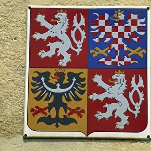 Plaque of the new emblem of the Czech Republic in Slavkov, South Moravia