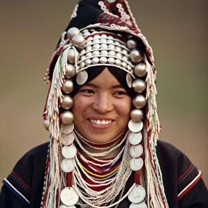 Portrait of a smiling woman of the Akha hill tribe