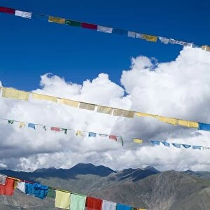 Prayer flags, Ganden Monastery, near Lhasa, Tibet, China, Asia