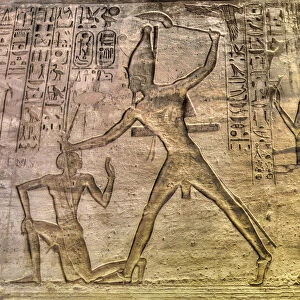 Ramses II at Kadesh in center, Reliefs, Temple of Hathor and Nefertari