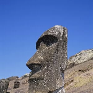 Rano Raraku, moai on inner slopes of volcanic crater, Easter Island, Chile, Pacific