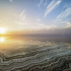 Salt formations on the shore of the Dead Sea at sunset, Karak Governorate, Jordan