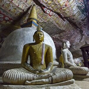 Two seated Buddha statues, Royal Rock Temple, Golden Temple of Dambulla, UNESCO World Heritage Site, Dambulla, Sri Lanka, Asia