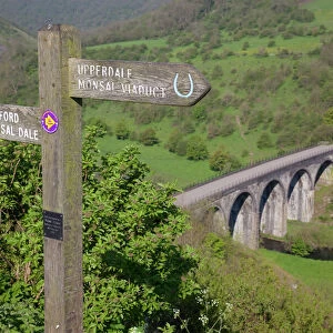 Signpost and Monsal Dale Viaduct from Monsal Head, Derbyshire, England, United Kingdom, Europe